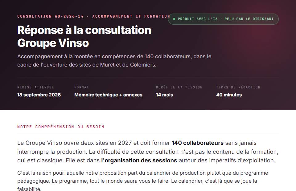 Une réponse à appel d'offres